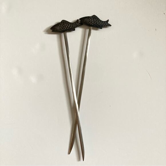 Pewter Shish Kabob Skewers Fish Handle - Picture 3 of 7